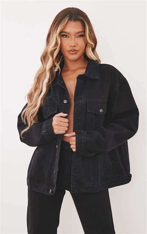 oversized black denim jacket.